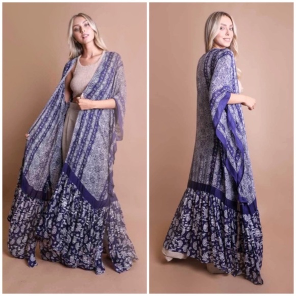Accessories - SOLD OUT Purple Paisley Tapestry Free Flow Kimono Open Duster Coverup Wrap Top